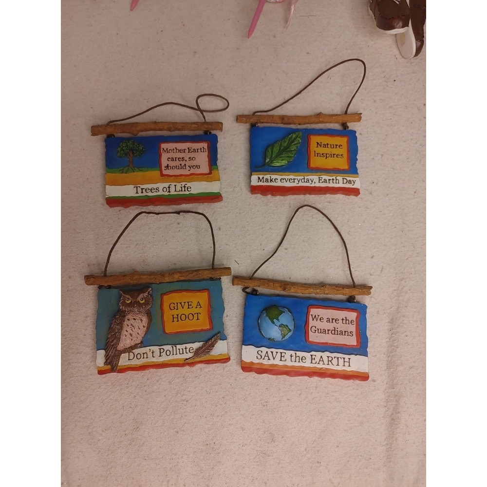 Mother Earth Christmas Nature Life Trees Ornament 4pc Plaque NEW‎